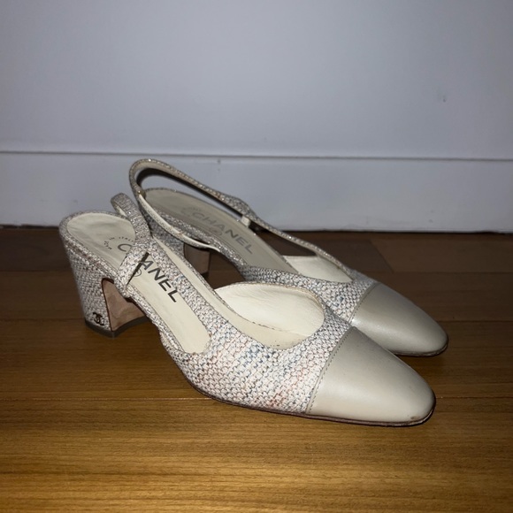CHANEL Shoes - Chanel Cotton Tweed & Fabric Slingbacks